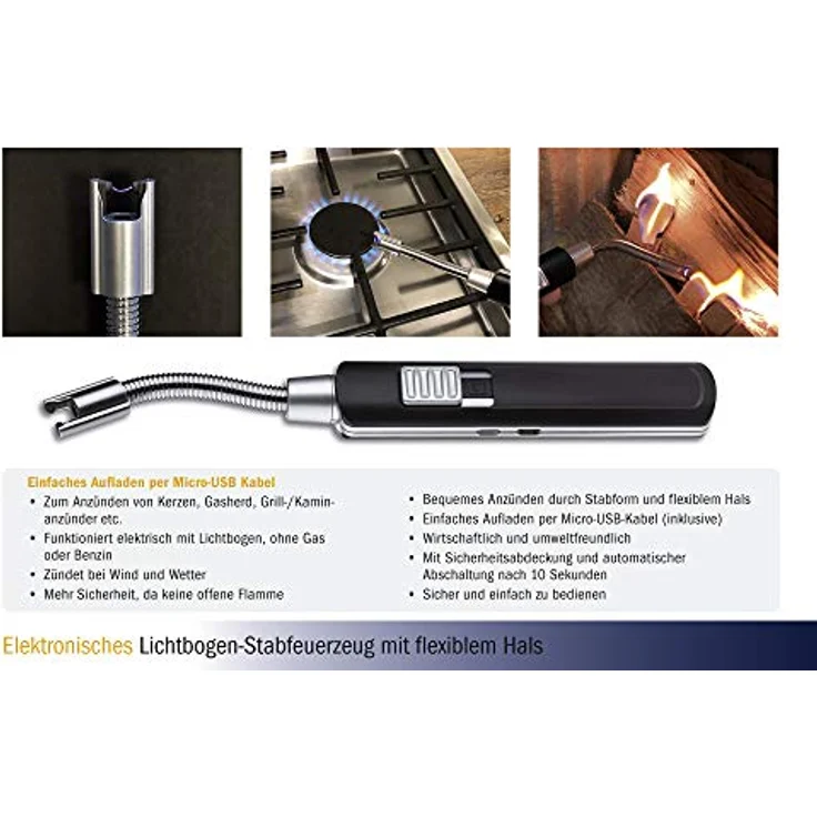 TFA Dostmann Elektrisches Stabfeuerzeug mit Lichtbogen, Kunststoff, schwarz, (L) 219 x (B) 26 x (H) 18 mm – Bild 6