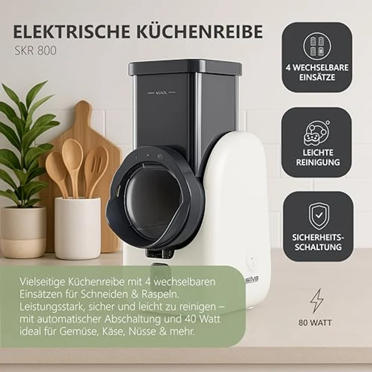 Silva Homeline SKR 800, Universalzerkleinerer mit 80 Watt Motor und 4 Einsätzen, Weiss/Grau – Bild 5