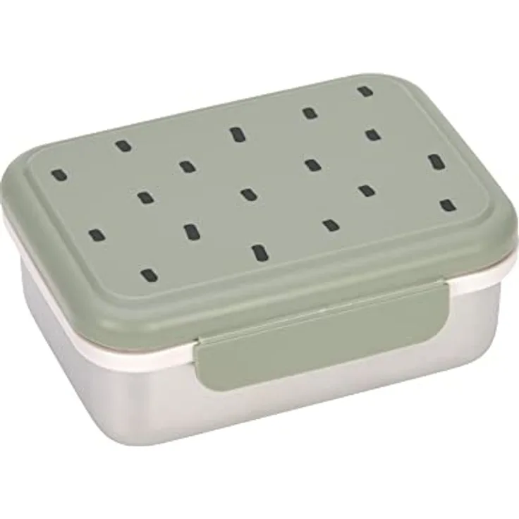 LÄSSIG Kinder Brotdose Edelstahl Lunchbox Frühstücksbox Nachhaltig Kindergarten Schule/Happy prints light olive