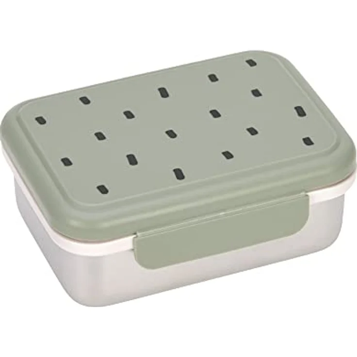 LÄSSIG Kinder Brotdose Edelstahl Lunchbox Frühstücksbox Nachhaltig Kindergarten Schule/Happy prints light olive – Bild 1