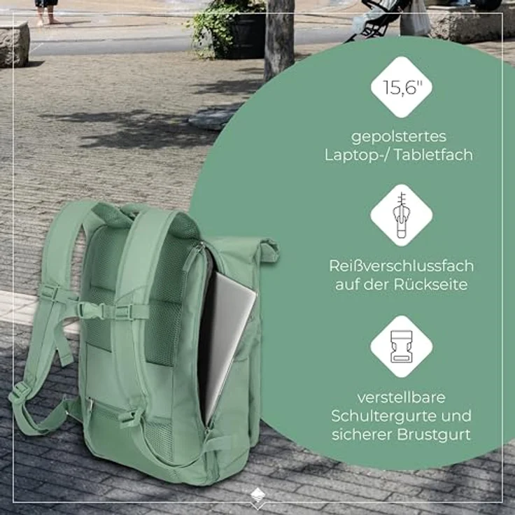 travelite BASICS Rollup Rucksack, Freizeit- und Arbeitsrucksack mit 15,6 Zoll Laptopfach, atmungsaktive Rückwand, in verschiedenen Trendfarben – Bild 5