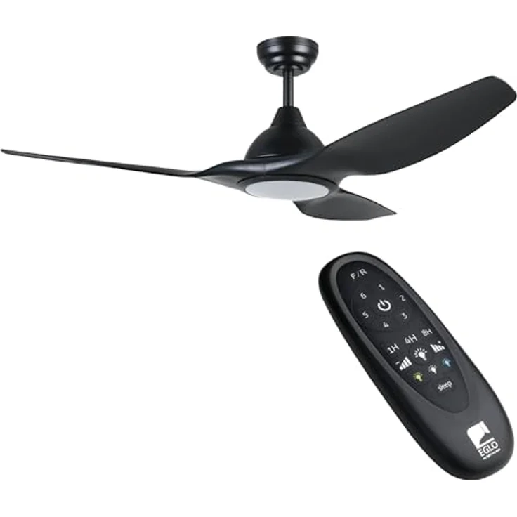 EGLO Deckenventilator Tunitas, 3 Flügel Ventilator mit LED Beleuchtung und Fernbedienung, Schwarz, leise, dimmbar, Ø 132 cm – Bild 1
