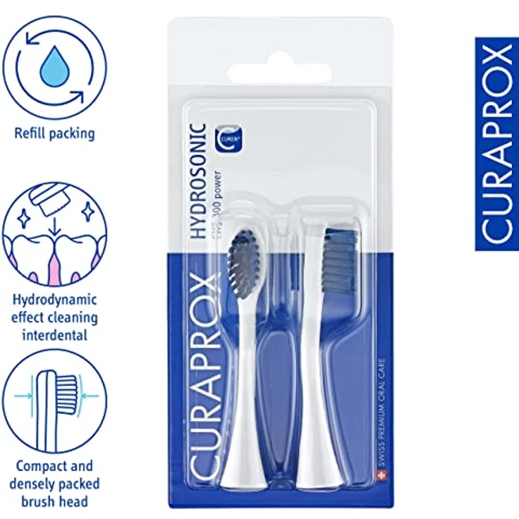 Curaprox Ersatzbürstenkopf CHS 300 power, für elektrische Schallzahnbürste Hydrosonic easy, Nachfüllpackung mit 2 Stück – Bild 3