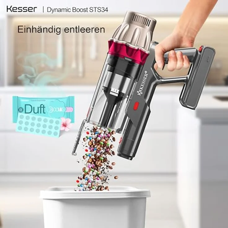 KESSER® Akku Staubsauger STS34, kabellos mit 70 Min. Laufzeit, HEPA-Filter, Anti-Tangle-Bodenbürste für Hartböden und Teppich, LED-Display – Bild 4