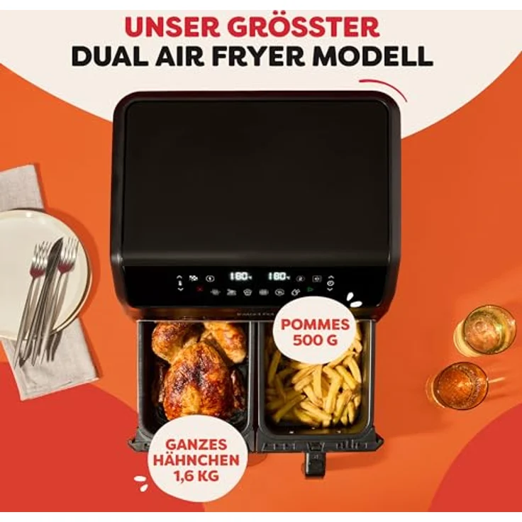 Instant Pot Vortex Dual Drawer 8L – Digitale Heißluftfritteuse, Schwarz, 8-in-1 Intelligentes Programm – Frittieren, Backen, Braten, Grillen, Dehydrieren, Aufwärmen, SyncCook und SyncFinish – 1550-1850W – Bild 3