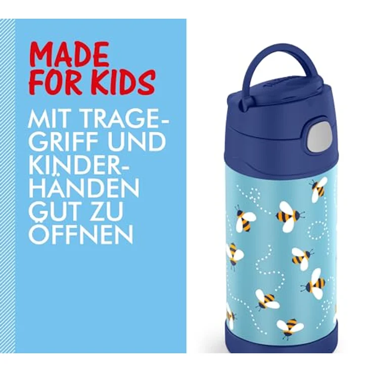 THERMOS kids FUNTAINER STRAW BOTTLE 0,35l, Edelstahlflasche mit Strohhalm, 12 Stunden kalt, absolut dicht, für Schule und Kindergarten, Design: Bienen – Bild 5