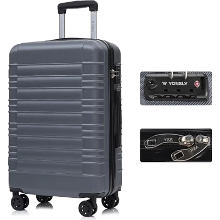 YONSLY Premium Reisekoffer L, Hartschalen-Trolley mit TSA-Schloss, YKK-Reißverschluss, 4 Leichtlaufrollen, Grau – Bild 1