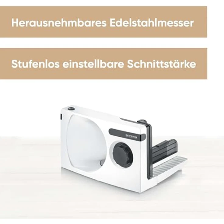 SEVERIN Allesschneider für Brot, Aufschnitt oder Käse, Brotschneidemaschine mit stufenlos einstellbarer Schnittstärke, Aufschnittmaschine mit Fingerschutz, weiß-schwarz, AS 3912 – Bild 2