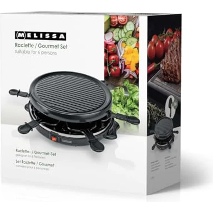 Melissa 16300032 Raclette Schwarz, 800 Watt Gourmet-Set für bis zu 6 Personen mit abnehmbarer Grillplatte 29 cm – Bild 9