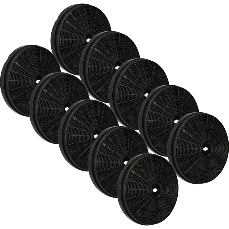 vhbw 10x Aktivkohlefilter kompatibel mit Whirlpool 208333646601 PRF0010 852523104810, rund, 20 cm, schwarz, hoher Geruchsschutz und einfache Montage