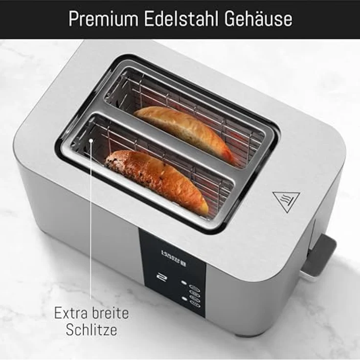 LEBENLANG Edelstahl Toaster 2 Scheiben mit Brötchenaufsatz, Touchscreen LED Display & 7 Bräunungsstufen, 850W, Silber Grau, für Küche, Haushalt & Camping – Bild 2