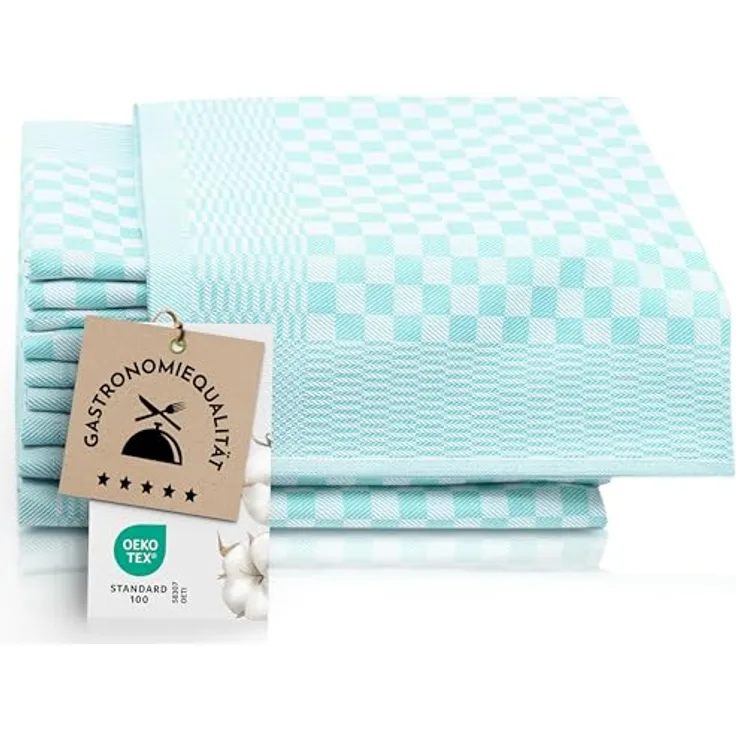 ZOLLNER 10er Set Geschirrtücher Baumwolle in 46x70 cm - super saugstarke und robuste Küchentücher – waschbar bis 60°C – in Mint kariert - Gastronomiequalität - Oeko Tex® Zertifiziert