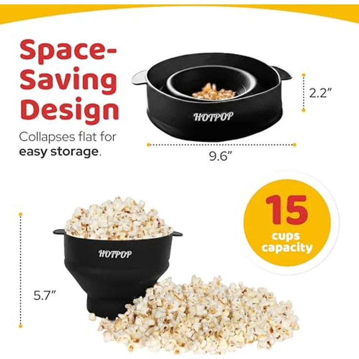 Das Original Hotpop Mikrowellen-Popcorn-Maschine, Silikon-Popcorn-Maschine, faltbare Schale, BPA-frei und spülmaschinenfest schwarz – Bild 3