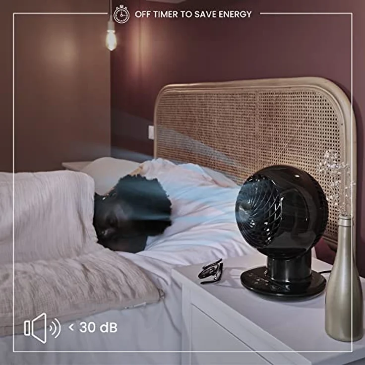 Woozoo, Ultra-starker, leiser & tragbarer Tischventilator, 30m², Reichweite 25m, Multidirektionale Oszillation, Fernbedienung, Timer, Wohnzimmer - Woozoo PCF-SC15T - Holzoptik/Schwarz – Bild 5