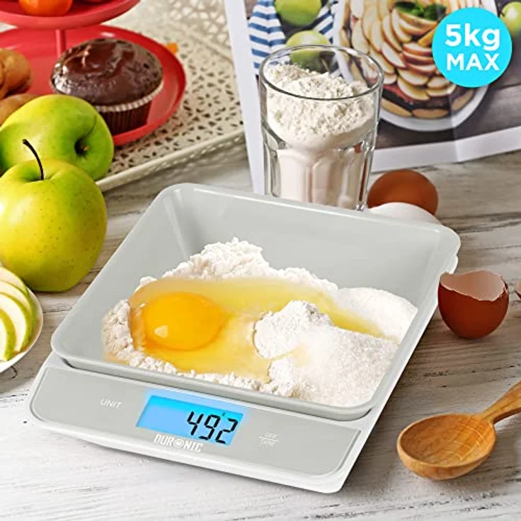 Duronic KS100 GY Küchenwaage | 5 kg Digitalwaage mit 1,2 L abnehmbarer Schüssel | 1 g grammgenau Präzision-Feinwaage | Haushaltswaage mit Tara-Funktion | Digitale Waage mit Hold-Funktion | Zum Kochen – Bild 3