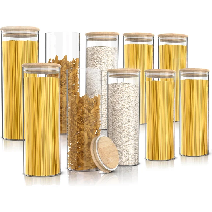 Arendo Vorratsgläser 10er Set, 2,2 L Borosilikatglas mit Bambusdeckel, luftdicht, mikrowellengeeignet, hitzebeständig