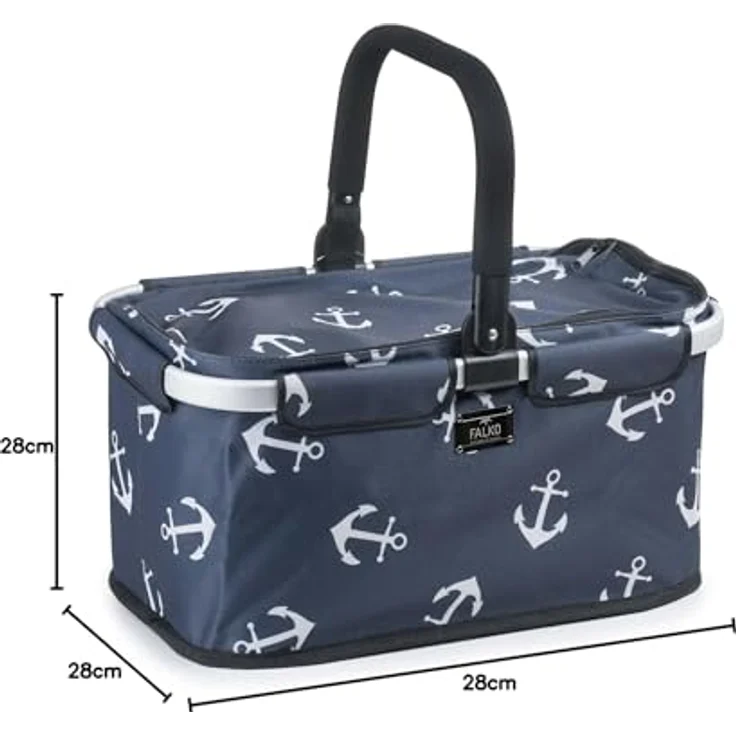 Genius Einkaufskorb Falko Premium, 22 L Tragekorb aus strapazierfähigem Polyester mit Reißverschluss und faltbarem Alu-Rahmen für Picknick und Camping – Bild 3