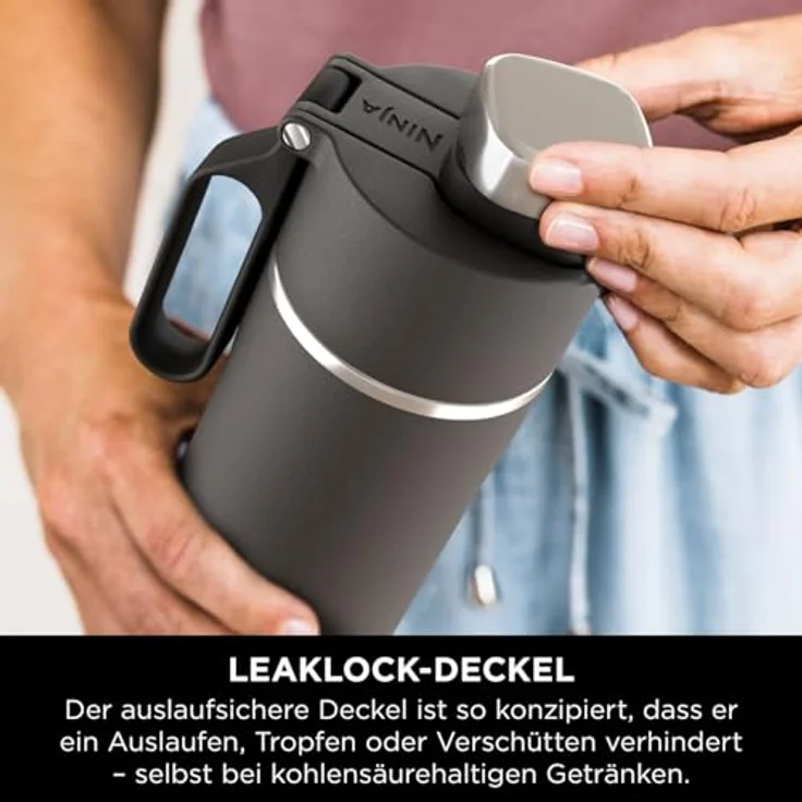Ninja Thirsti Wasserflasche/Thermobecher to go, 530ml, dreifach isolierter Travel Mug, Schwarz – Bild 4