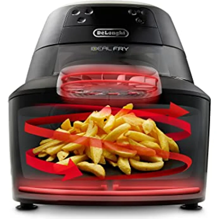 De'Longhi FH2184.BK IDEALFRY Luftfritteuse, Kapazität 1,25 kg, digitales Bedienfeld, 5 voreingestellte Programme, Bullaugen, SHS Double-System, leichtes Braten, maximale Leistung 1400 W, Schwarz – Bild 4