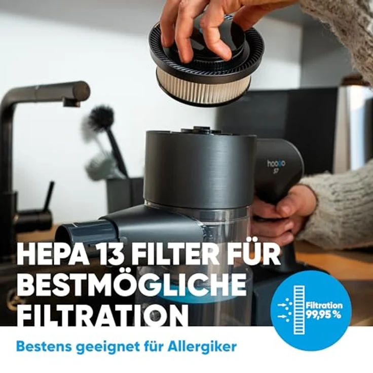 hoogo S7 Handstaubsauger, Beutellos mit HEPA-Filter, 60 Min Laufzeit, 500 ml, Schwarz, versandkostenfrei – Bild 7
