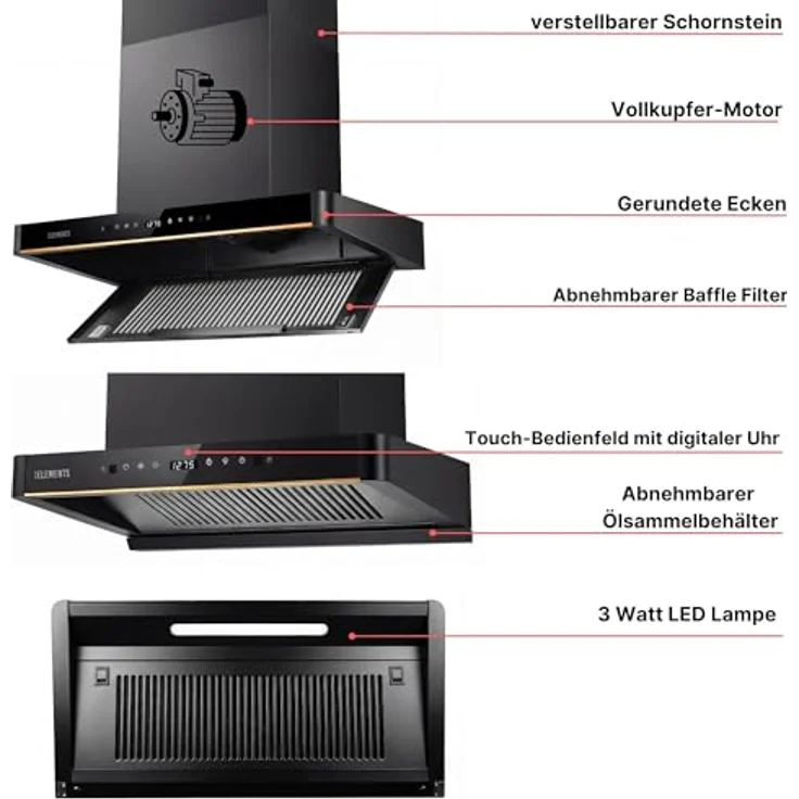 KB ELEMENTS Gaskochfeld ELK90GH1, 5-flammig mit Vollkupfer-Brenner, 90 cm, Edelstahl 304, Wok-Dreifachbrenner, automatische Sicherheitsabschaltung, für LPG/NG – Bild 5