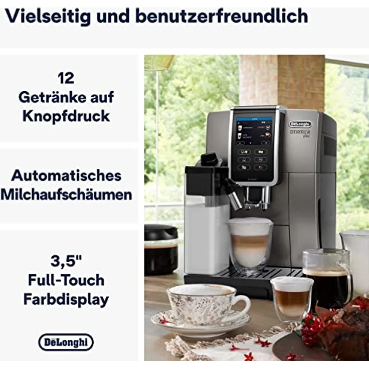 De'Longhi Dinamica Plus ECAM 372.95.TB Kaffeevollautomat mit LatteCrema Milchsystem, Cappuccino und Espresso auf Knopfdruck, Touchscreen Farbdisplay, Appsteuerung, Kaffeekannen-Funktion, Titan/Schwarz – Bild 2