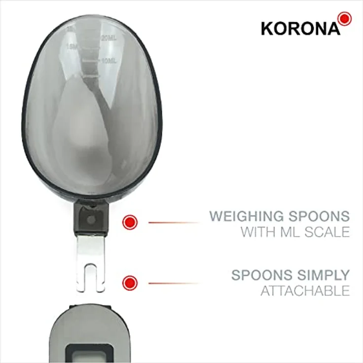 Korona Eva 79500 Löffelwaage, Haushaltswaage, präzise Wiegelöffel, 500 g, Edelstahl, digital, LCD Display, silber – Bild 4