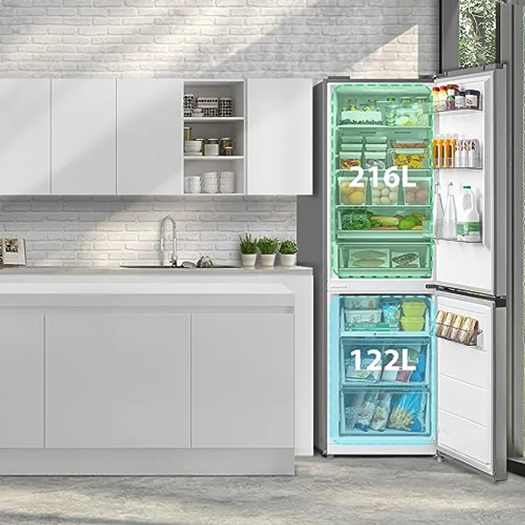 Midea MERB345MGC02 Kühl-/Gefrierkombination/No Frost/185 cm hoch / 59,5 cm breit /70 cm tiefe/171 kWh/Jahr/216 L Kühlteil/ 122 L Gefrierteil/Twin Control/mit Chiller Box, Front Inox – Bild 3