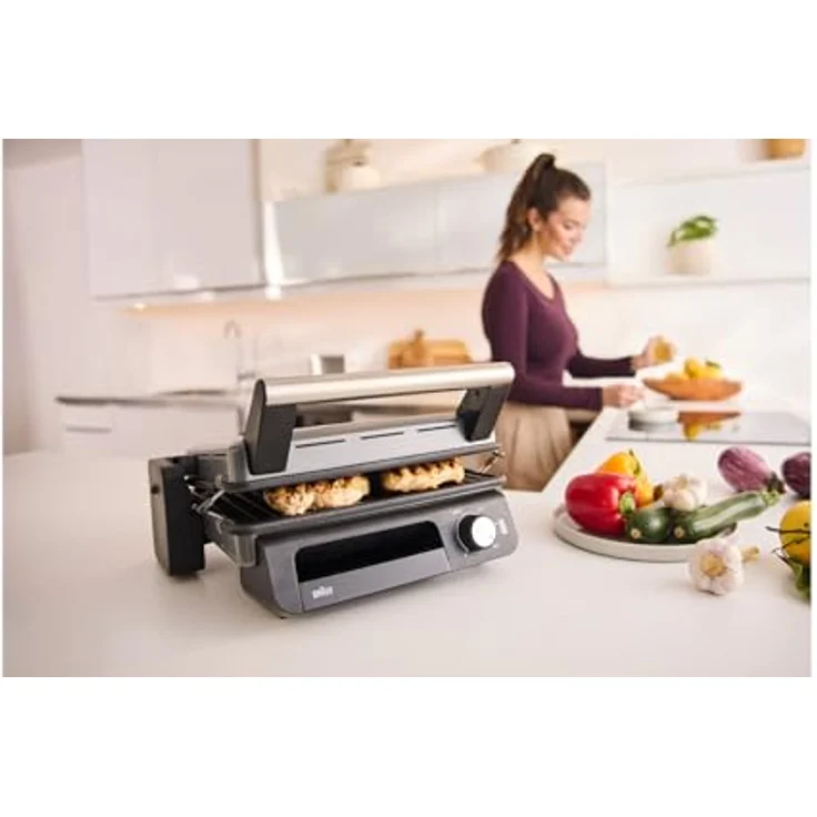 Braun MultiGrill 5 CG5033IGY, 3in1 Tischgrill (Kontaktgrill, BBQ, Ofen), 2000W, einstellbare Temperatur bis 230°, abnehmbarer Fettauffangbehälter, spülmaschinenfeste Platten, Schwarz – Bild 3