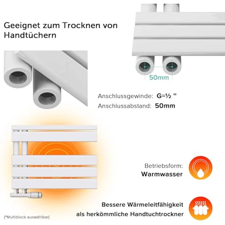doporro Badheizkörper 76x40cm Seitenanschluss Weiß, effiziente Wärmeleitung & nahtlose Schweißtechnik – Bild 5