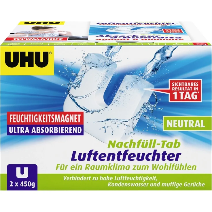 UHU Luftentfeuchter Feuchtigkeitsmagnet Neutral, 2 x 450 g - Effektive Feuchtigkeitsbekämpfung für Zuhause – Bild 1