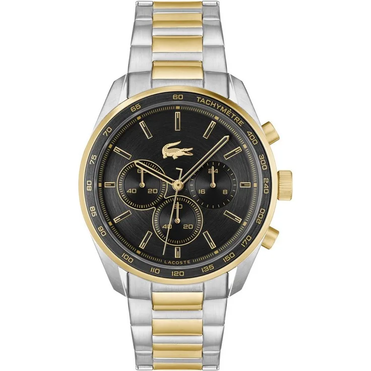 Lacoste Chronograph VANCOUVER, Herrenuhr mit Stoppfunktion, 12/24-Stunden-Anzeige, schwarz/silberfarben-goldfarben