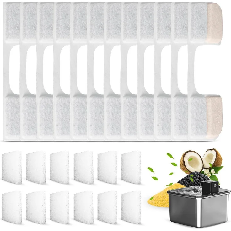SUPRBIRD Nachfüllpack Filter für Katzenbrunnen, 24 Stück (12 Aktivkohle + 12 Schwamm), kompatibel mit 3,2L FN-W17, hohe Filtrationsleistung
