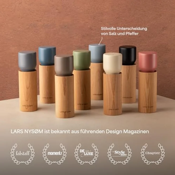 LARS NYSØM Gewürzmühle Ligevægt, 2-teiliges Set mit Premium-Keramikmahlwerk, manuell einstellbarem Mahlgrad und Krümelschutzdeckel – Bild 5