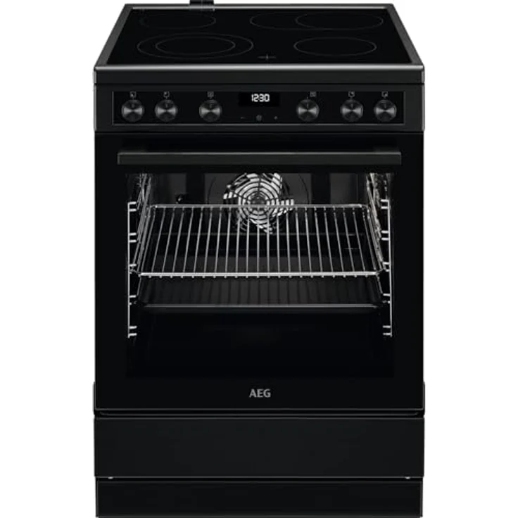 AEG CCB6446BBB 60 cm Standherd mit Glaskeramik-Kochfeld/Bräterzone/Mehrkreiskochzone/Versenkknebel/Touch-Bedienung/Grillfunktion/Display mit Uhr/A, Herd in Schwarz – Bild 1