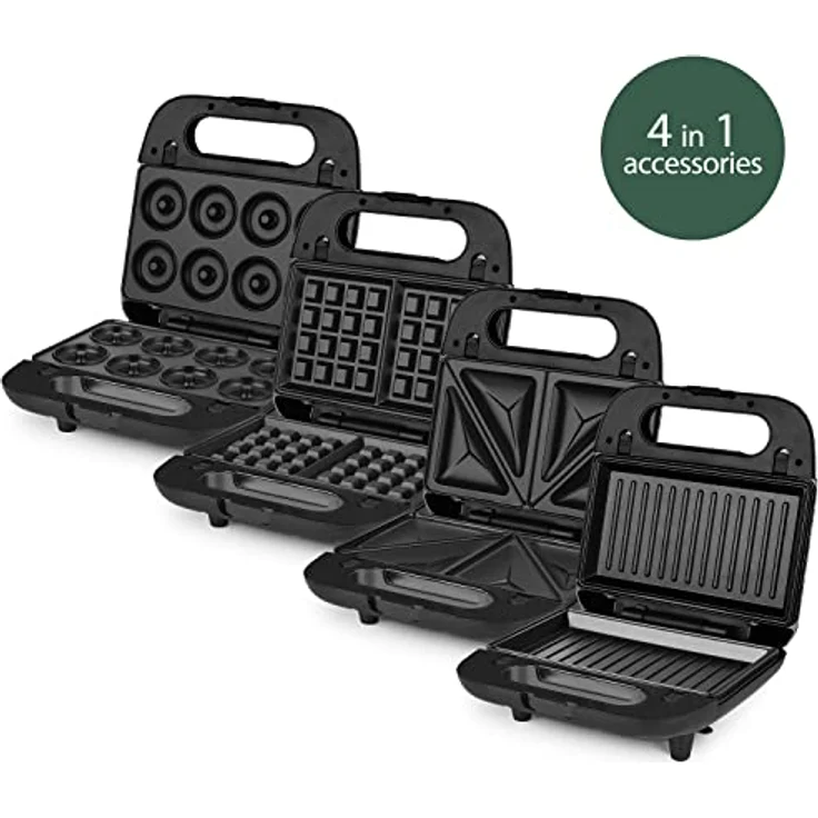 H.Koenig Wëasy Sandwichmaker JOY600, 4 in 1 Multifunktionsgerät mit austauschbaren Platten, Antihaftbeschichtung, 750W, für Waffeln, Donuts, Paninis und Grillgerichte – Bild 3
