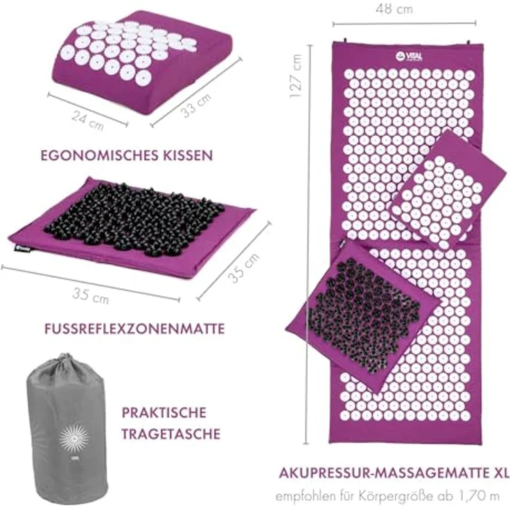 bodhi Vital Akupressur DELUXE-Set XL, aubergine, bestehend aus Nagelmatte, Kissen, SOFT Fußmatte und Tasche – Bild 3
