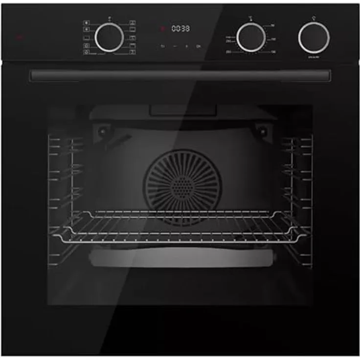 BÖHME Einbaubackofen HB60F78DL, Schwarz Glas mit Heißluft AirFry und Dampfunterstützung, 73 L Volumen, Energieeffizienzklasse A