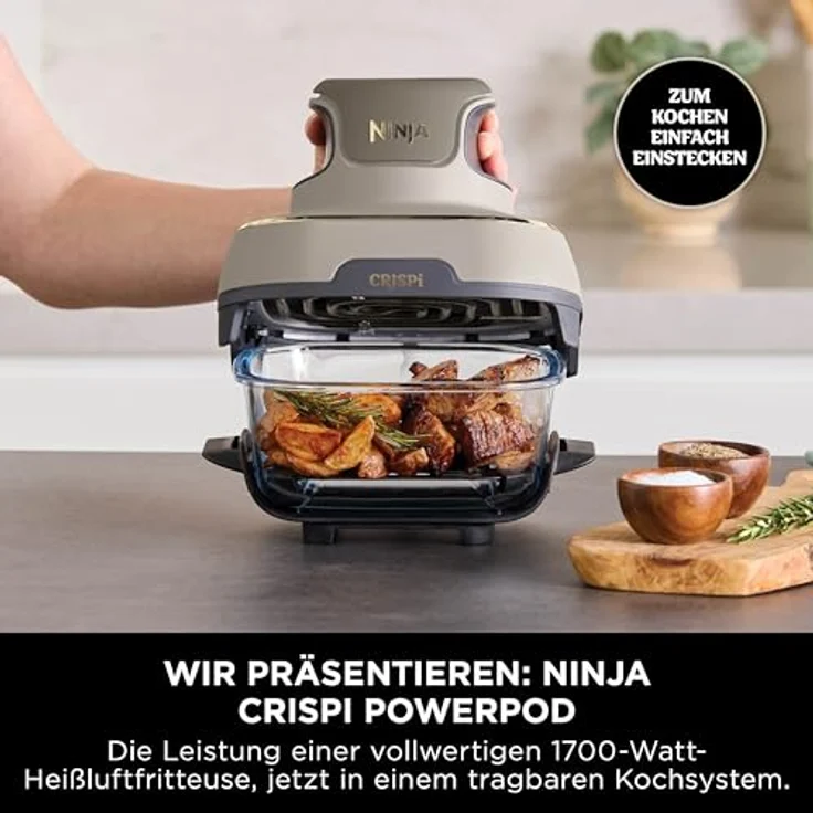 Ninja CRISPi Heißluftfritteuse, 3,8 l, 4-in-1 Multikocher mit 1700 W, Stone Gold, 2 herausnehmbare Glasbehälter, für 6 Portionen – Bild 3