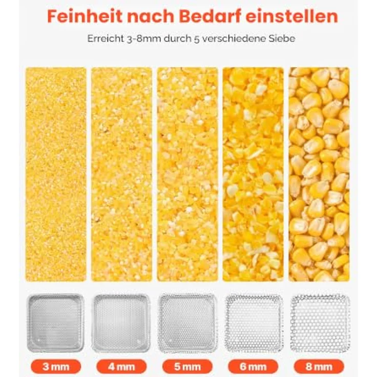 VEVOR Elektrische Getreidemühle 25 L, 600 W, Gewürzmühle mit 5 austauschbaren Sieben für flexiblen Mahlgrad, ideal für Getreide, Gewürze, Müsli und Kaffee – Bild 3
