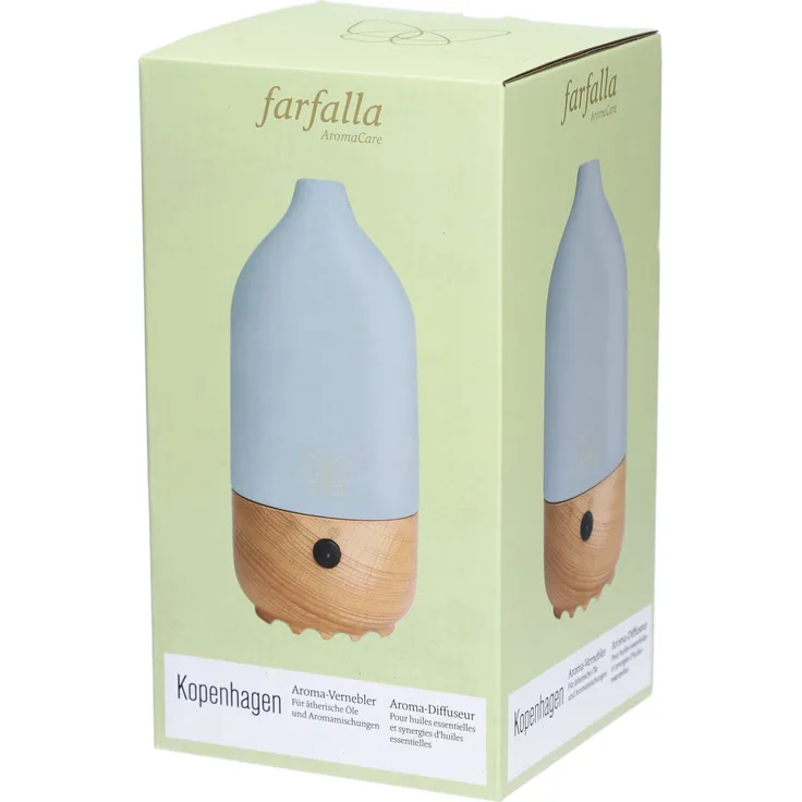 Farfalla Aroma-Vernebler Kopenhagen 1 St, schlichter Vernebler mit Buchenholz-Basis und Ultraschalltechnologie, graue Keramikhaube