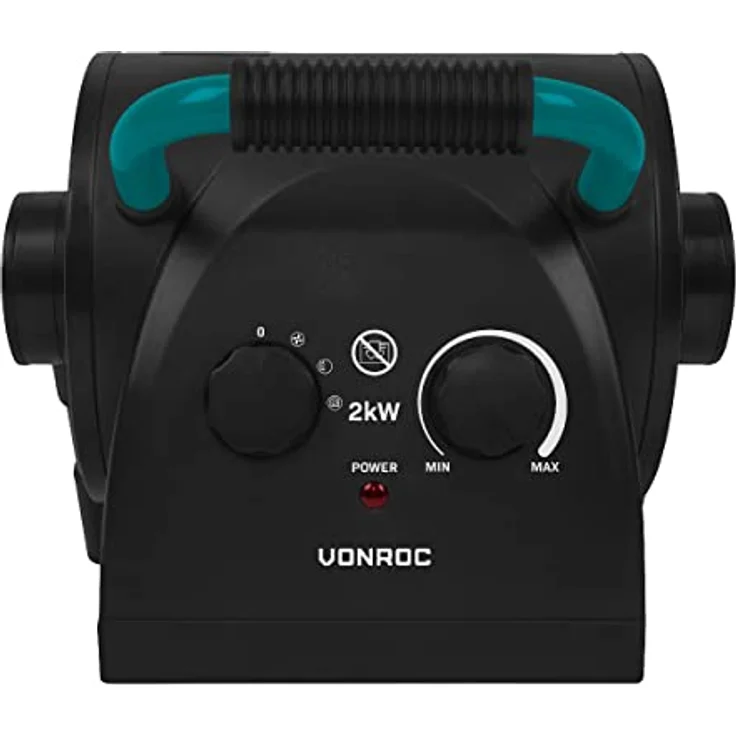 VONROC Pro Elektrische Heizung, Heizlüfter für Garagen & Werkstätten, 1350W/2000W, Keramik, 2 Heizstufen, Kühlgebläse, Thermostat, 90° Neigungsfunktion für Räume bis 20m² – Bild 2