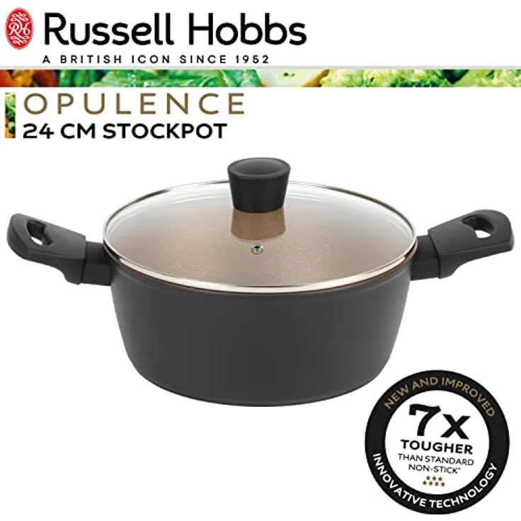 Russell Hobbs RH01670BEU7 Opulence kochtöpfe, 4.7L Ungefähre Füllmenge, antihaftbeschichtet 24cm töpf, abriebfest Suppentopf mit Glas deckel, kochtopf induktion, spülmaschinenfest – Bild 2