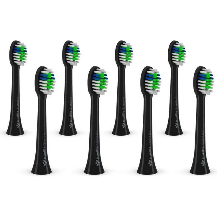 TrueLife Aufsteckbürsten SonicBrush Compact-series heads Standard black 8 pack - Präzise Zahnreinigung, blaue Borsten zur Anzeige des Wechselzeitpunkts