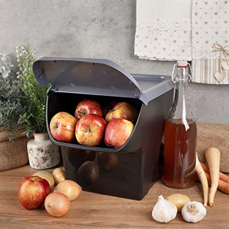 Vilde Aufbewahrungsbehälter, Frischhaltebox für Gemüse und Obst, lebensmittelecht, 13l, mit Klappe, Schwarz/Anthrazit, Made in EU – Bild 2