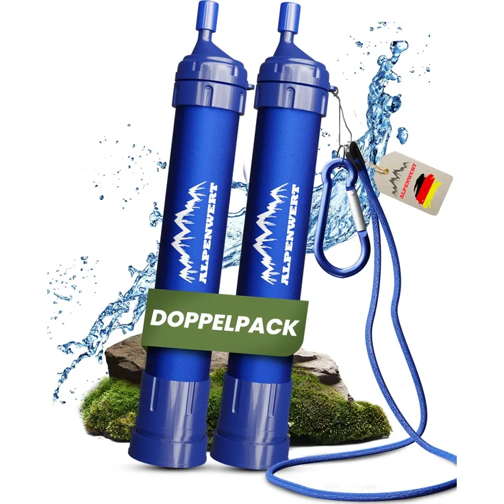 Alpenwert Wasserfilter Outdoor Doppelpack - 4000 Liter - 99,99% Keime/Bakterien ab - Trinkwasseraufbereitung