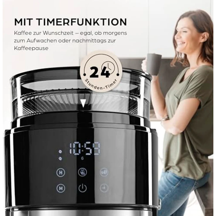 Barista Kaffee & Technik Barista Filterkaffeemaschine Touch Iso, 800W schwarz mit digitalem Touch-Display, Mahlwerk und Isolierkanne, inkl. Timerfunktion und waschbarem Permanentfilter – Bild 2