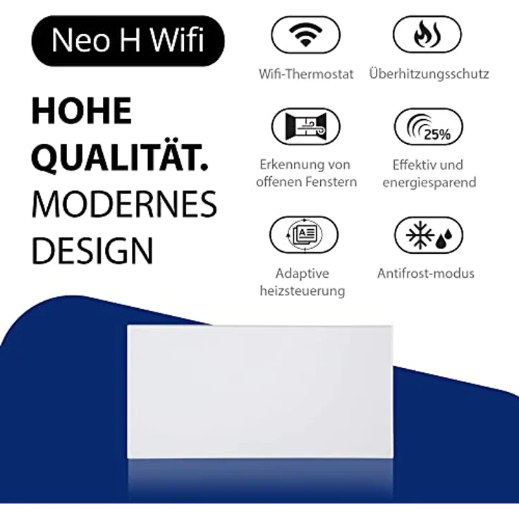 Adax Neo H - Intelligente Wifi Wandkonvektor | Heizkörper Elektrisch | Smartphone-Steuerung | Elektroheizung Energiesparend | Höhe 330mm | Heizung Elektrisch | 400W | KWT Weiß | IP24C, Class II – Bild 2
