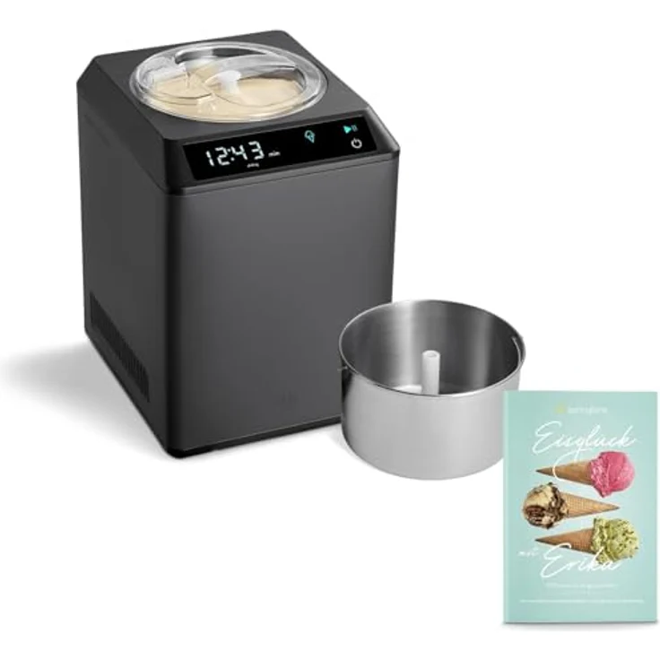 Springlane Kitchen Eismaschine & Joghurtbereiter Erika 2,5 L mit selbstkühlendem Kompressor 250 W, Eiscrememaschine aus Edelstahl mit Kühl- und Heizfunktion, inkl. Rezeptheft + Zusatzbehälter Edelstahl – Bild 1