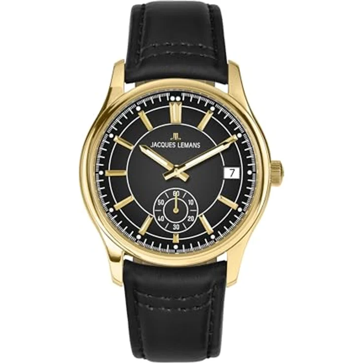 JACQUES LEMANS Herren Analog Quarz Uhr 32030401, Edelstahl Gehäuse, rund, Schwarz – Bild 1